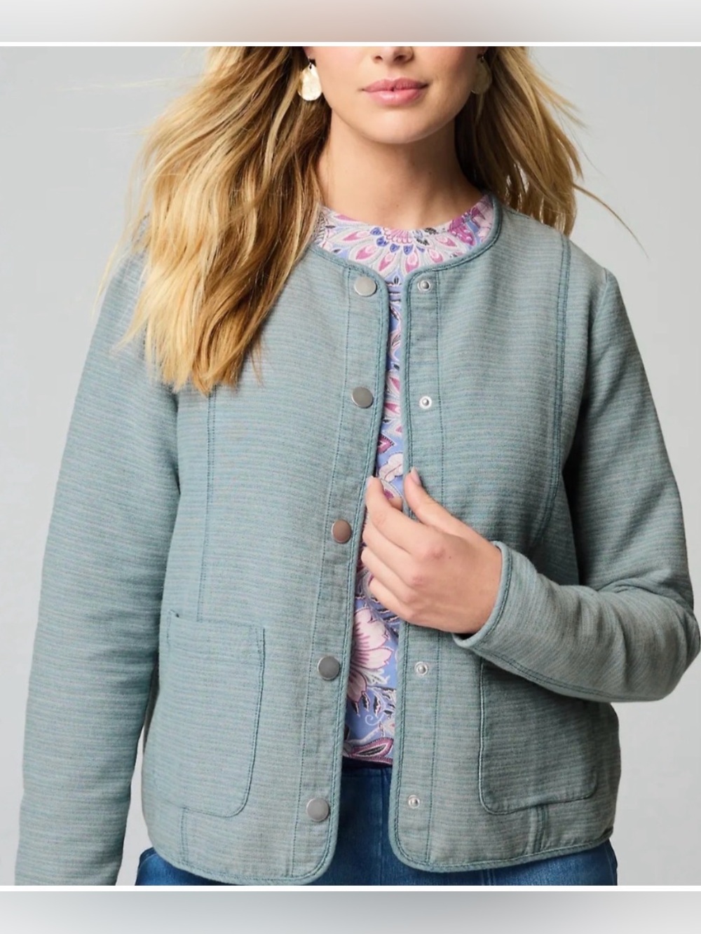 J. Jill Pure Jill Indigo Patch Pocket Jacket Blue Snap Front Size Large